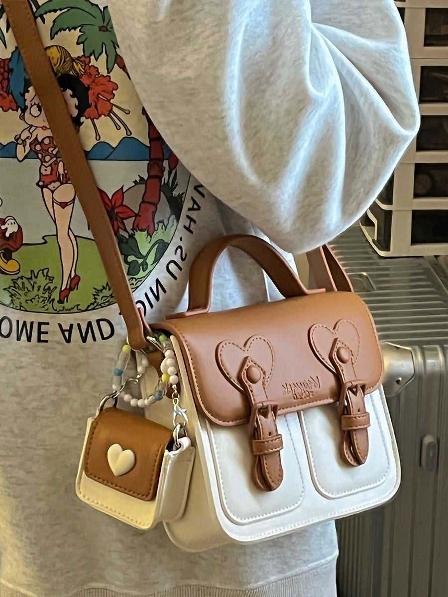 Color-Block Cream Crossbody Bag | Niche PU Flap Bag for Women A61