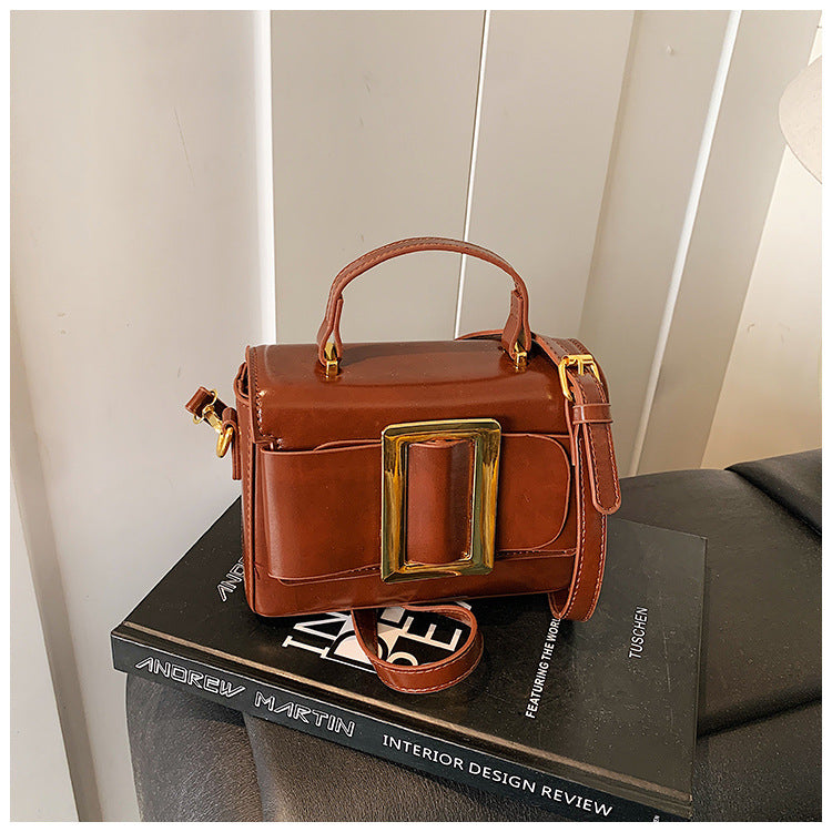 Retro Mini Square Crossbody Bag for Women | PU Leather Gold Buckle A37