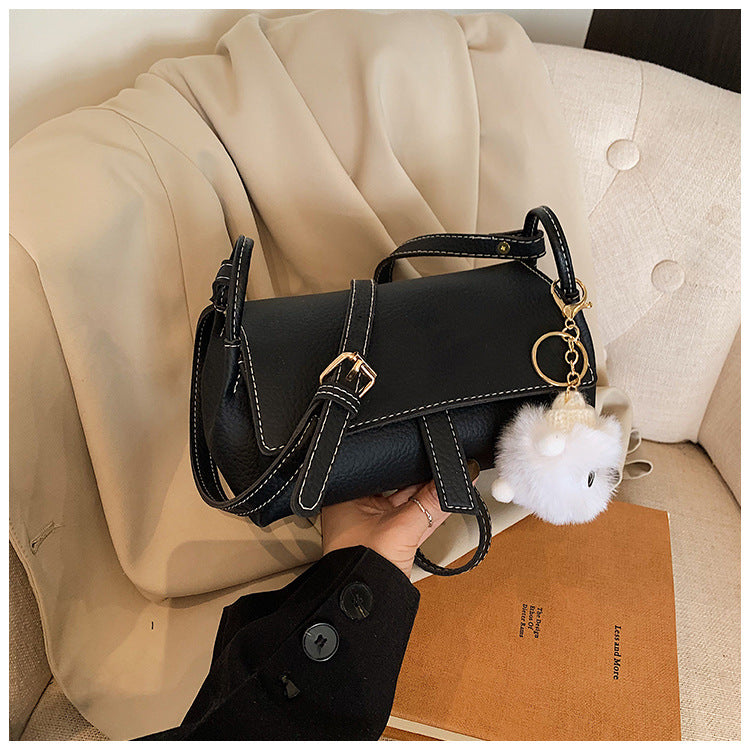 Korean Style PU Crossbody Bag | Small Shoulder Bag with Fur Pendant A60