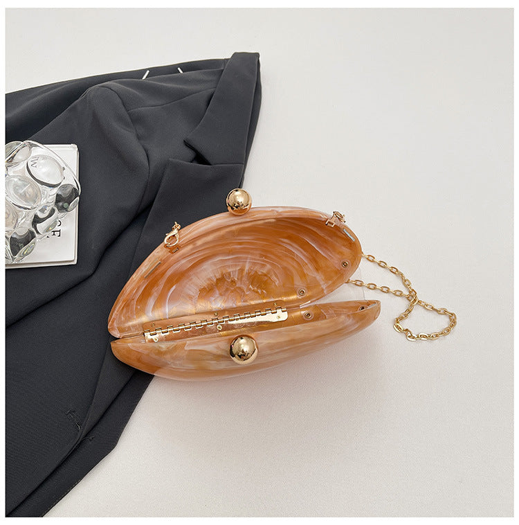 Pearl Chain Evening Clutch Bag | Oval Marble Finish A36