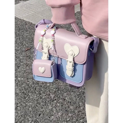 Color-Block Cream Crossbody Bag | Niche PU Flap Bag for Women A61