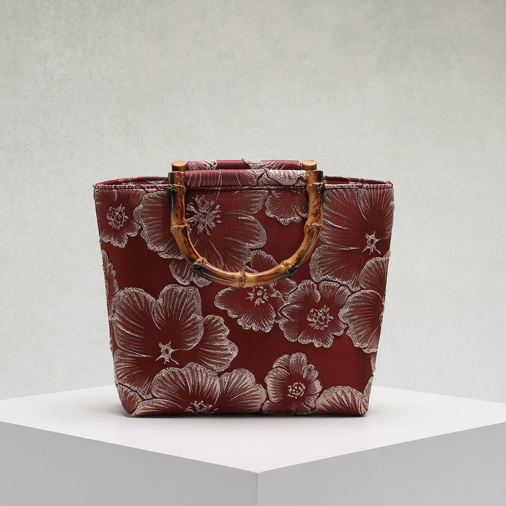 Bamboo Handle Sequin Floral Tote Bag for Women | Fabric Top Handle A46