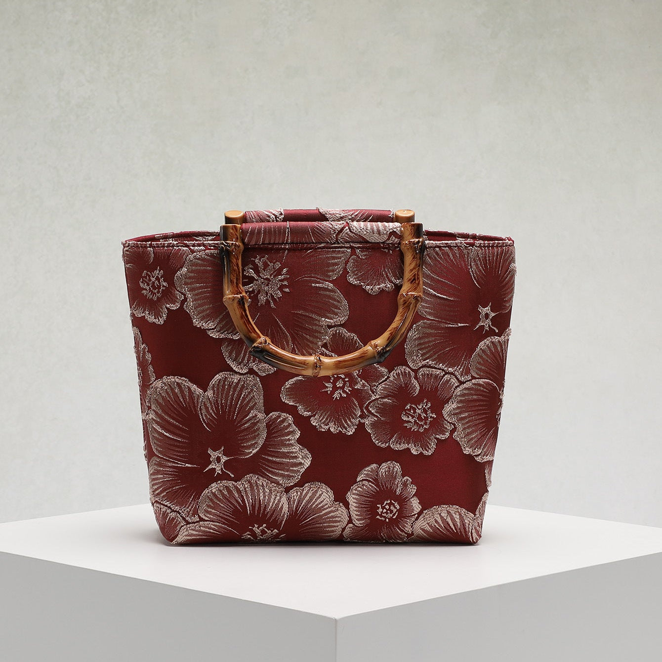 Bamboo Handle Sequin Floral Tote Bag for Women | Fabric Top Handle A46