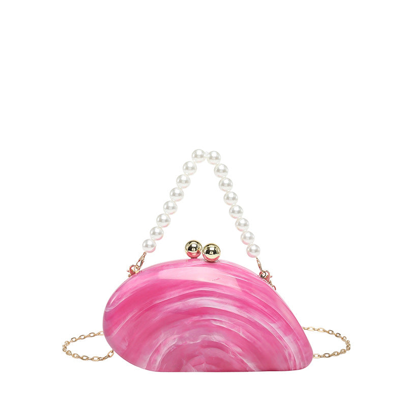 Pearl Chain Evening Clutch Bag | Oval Marble Finish A36