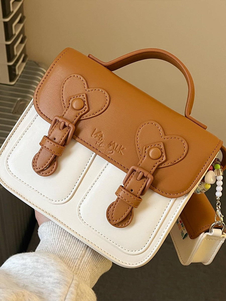 Color-Block Cream Crossbody Bag | Niche PU Flap Bag for Women A61