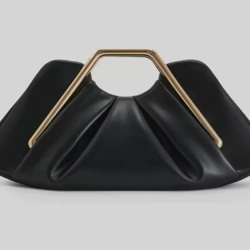 Women's Cloud Clutch Bag Soft Wrinkle PU with Gold Frame Handle A34