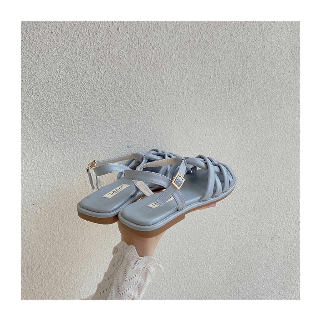 Roman Style Hollow Buckle Sandals | Open-Toe Flat Sandals for Women A79