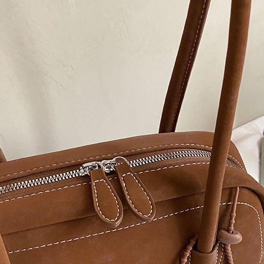 Women's Suede Shoulder Bag Retro Pillow Shape with Charm A24