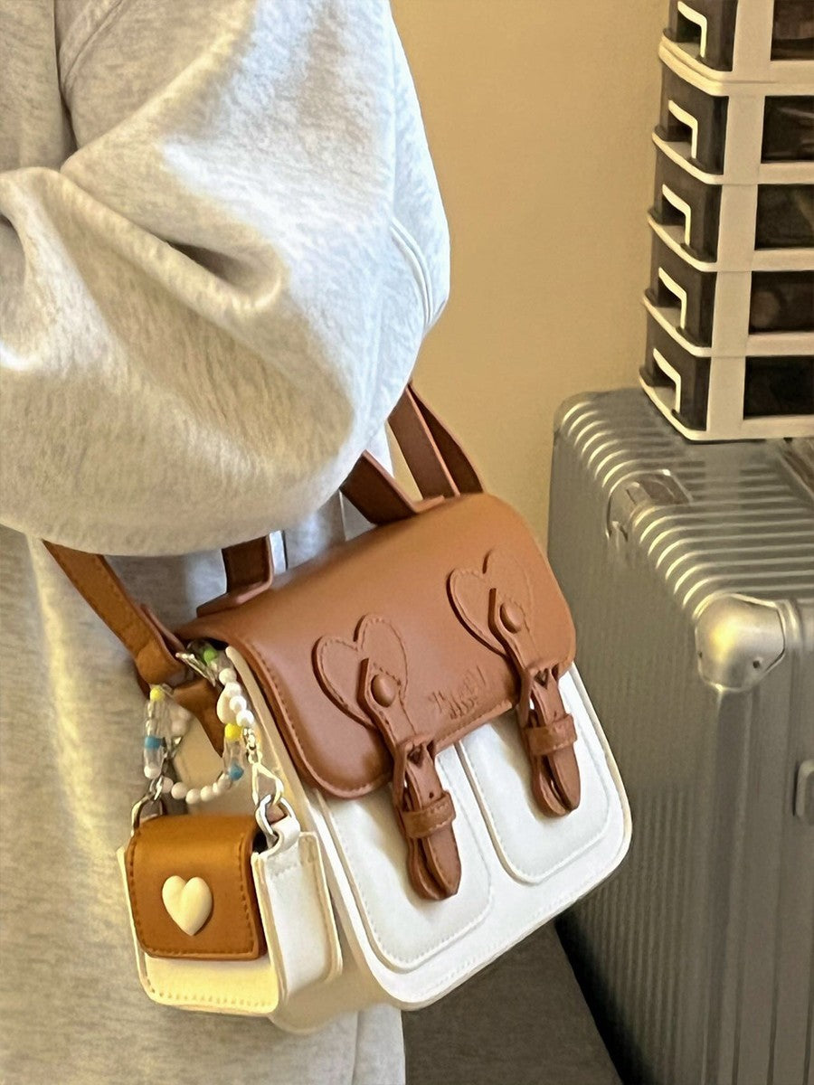 Color-Block Cream Crossbody Bag | Niche PU Flap Bag for Women A61