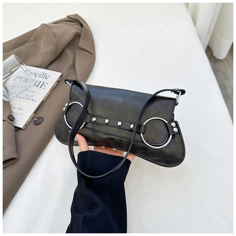 Women's Street Style Shoulder Bag Rivet Ring Hardware Detail A25
