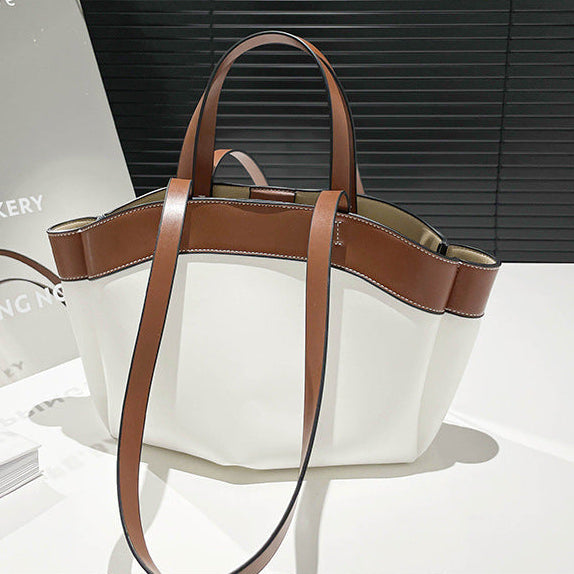 Women's Large Tote Shoulder Bag Colour Block Trim, Open Carry A32