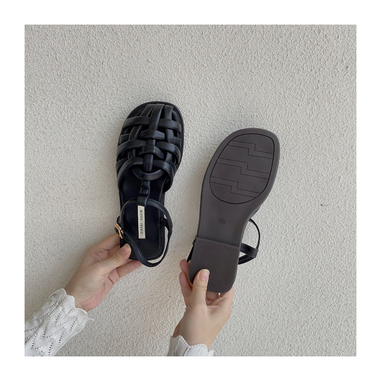 Roman Style Hollow Buckle Sandals | Open-Toe Flat Sandals for Women A79