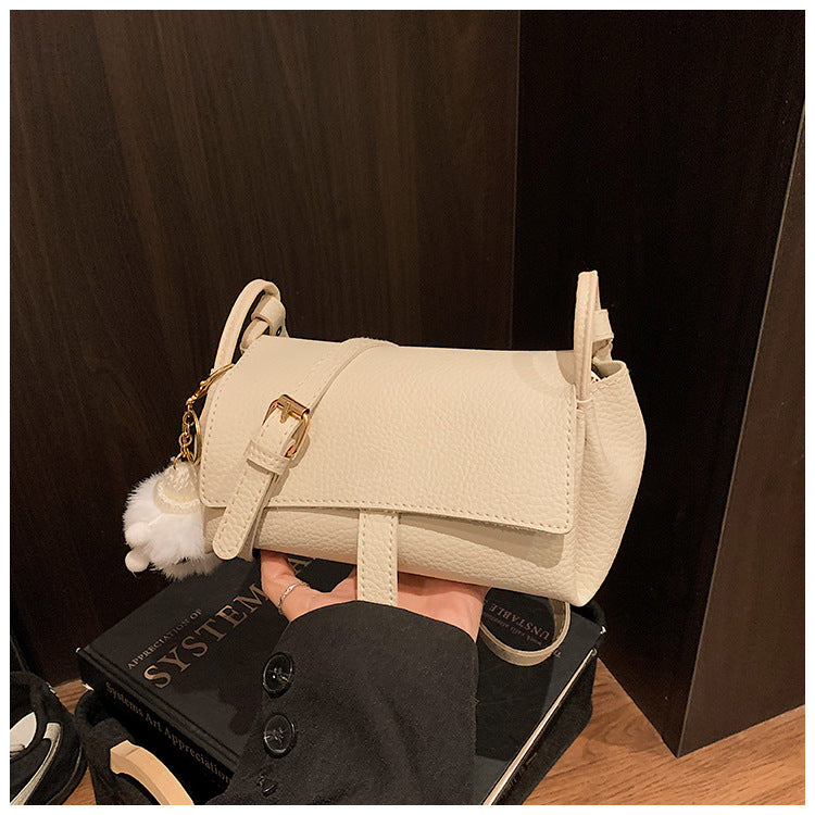 Korean Style PU Crossbody Bag | Small Shoulder Bag with Fur Pendant A60