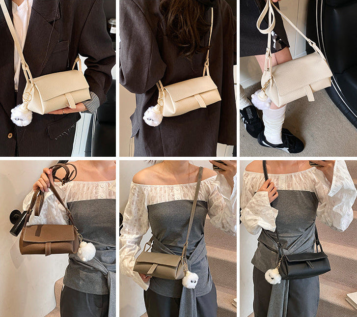 Korean Style PU Crossbody Bag | Small Shoulder Bag with Fur Pendant A60