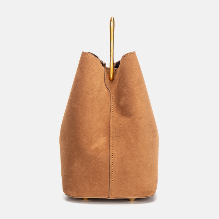 Velvet Bucket Bag for Women | Gold Metal Handle, Magnetic A4