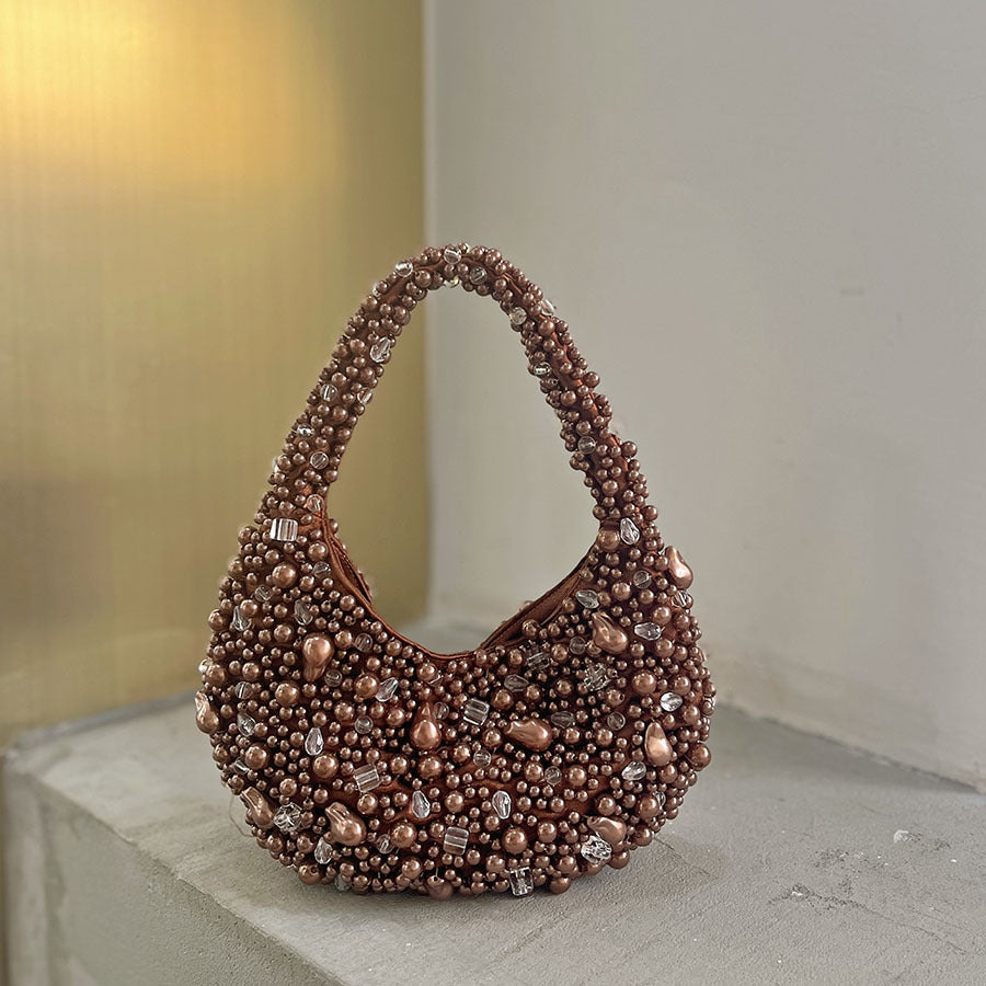 Crystal Beaded Woven Underarm Bag | Retro PVC Dumpling Bag A59