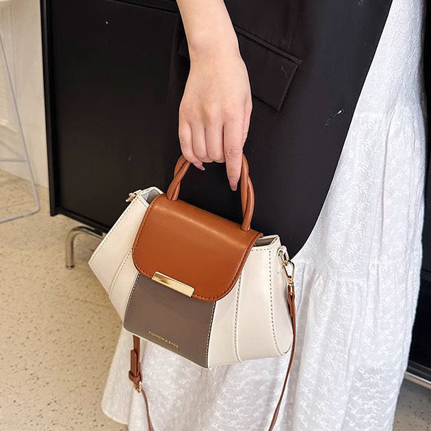 Color-Blocked Bucket Handbag for Women | PU Leather Top Handle Bag A41