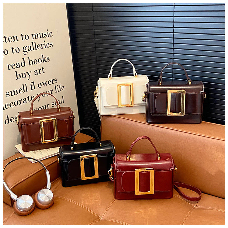 Retro Mini Square Crossbody Bag for Women | PU Leather Gold Buckle A37
