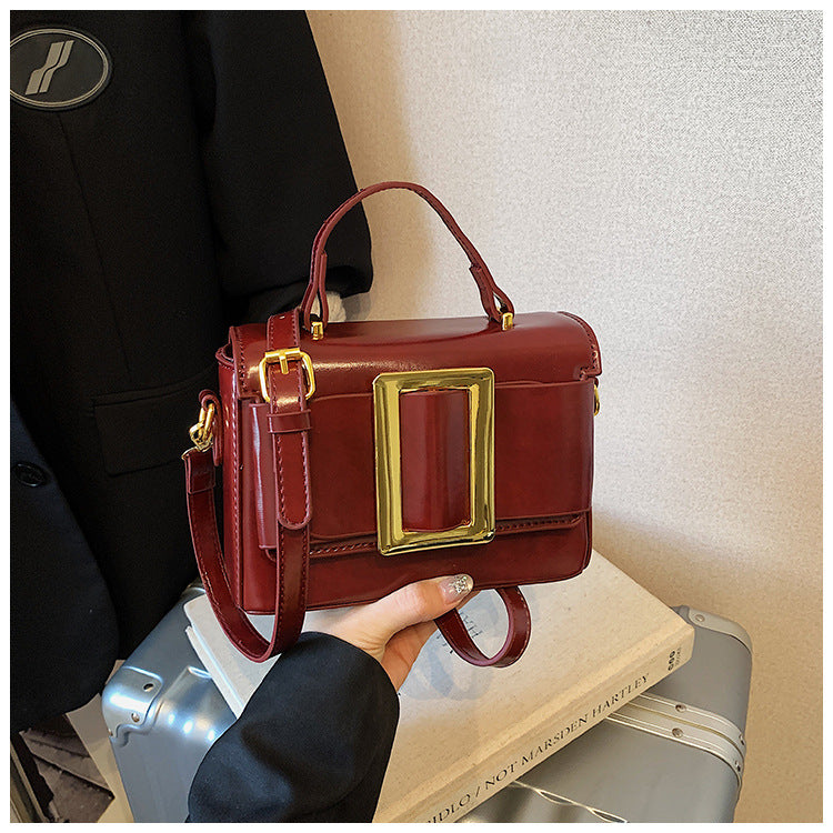 Retro Mini Square Crossbody Bag for Women | PU Leather Gold Buckle A37