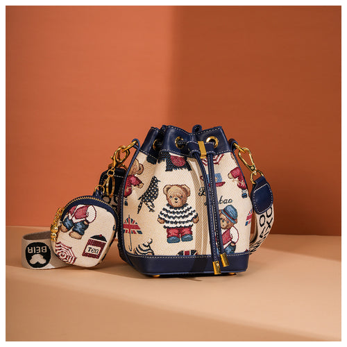 Cartoon Bear Canvas Bucket Bag | Cute Crossbody Bag for Women A52