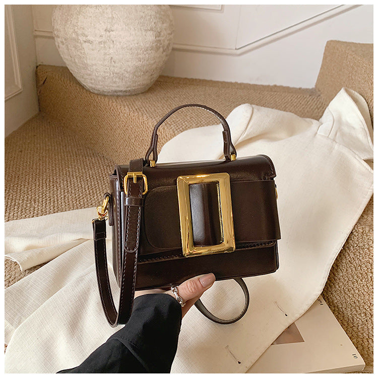 Retro Mini Square Crossbody Bag for Women | PU Leather Gold Buckle A37