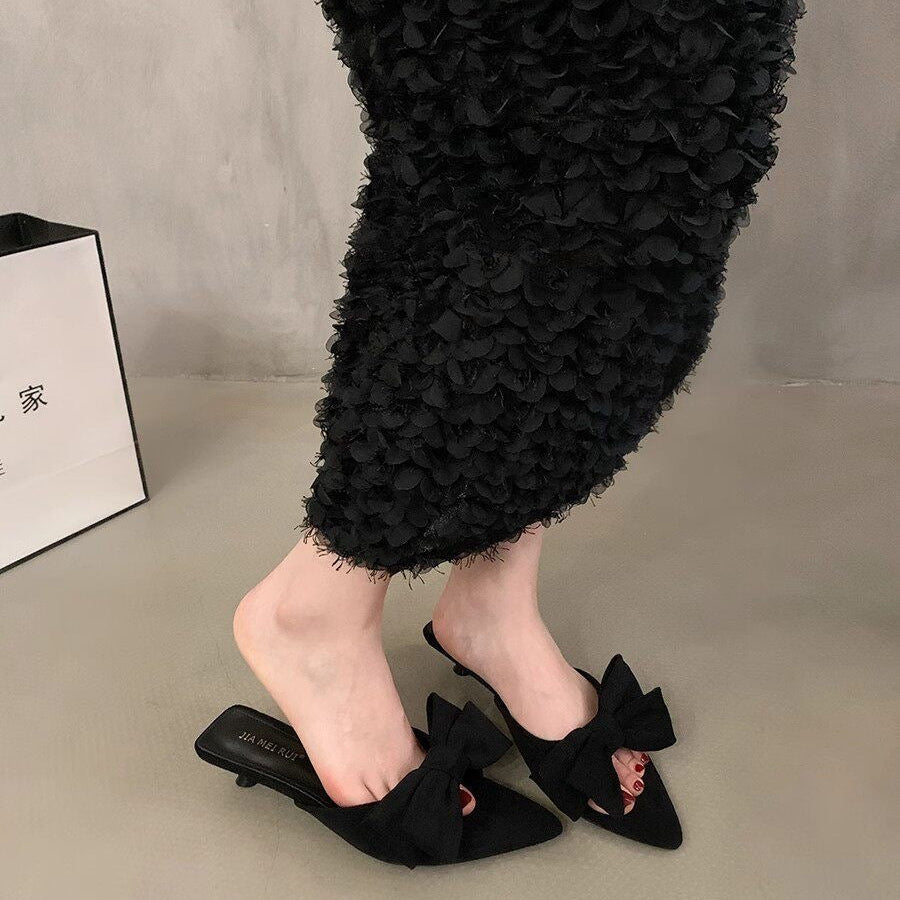 Bow Pointed-Toe Chunky Heel Sandals | Korean Style Summer Heels for Women A74