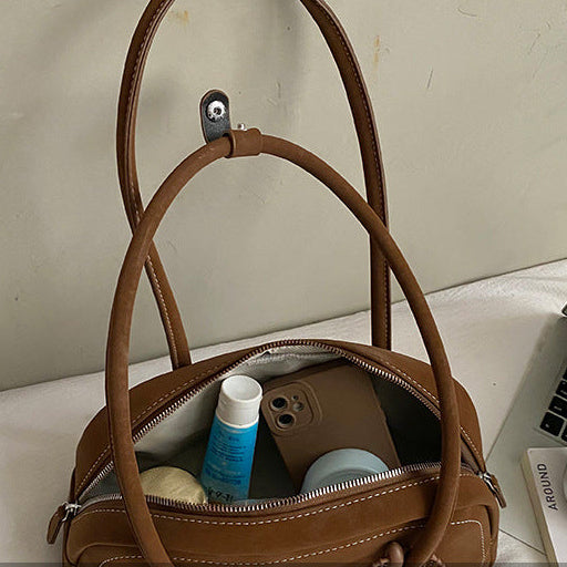 Women's Suede Shoulder Bag Retro Pillow Shape with Charm A24