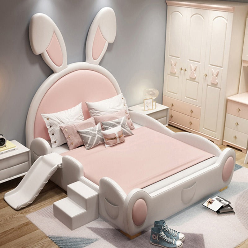Cartoon Pink Rabbit Girl's Bed with Guardrail A174