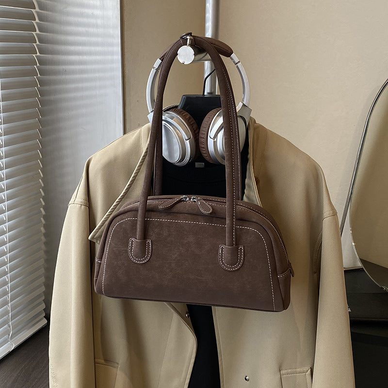 Women's Suede Shoulder Bag Retro Pillow Shape with Charm A24