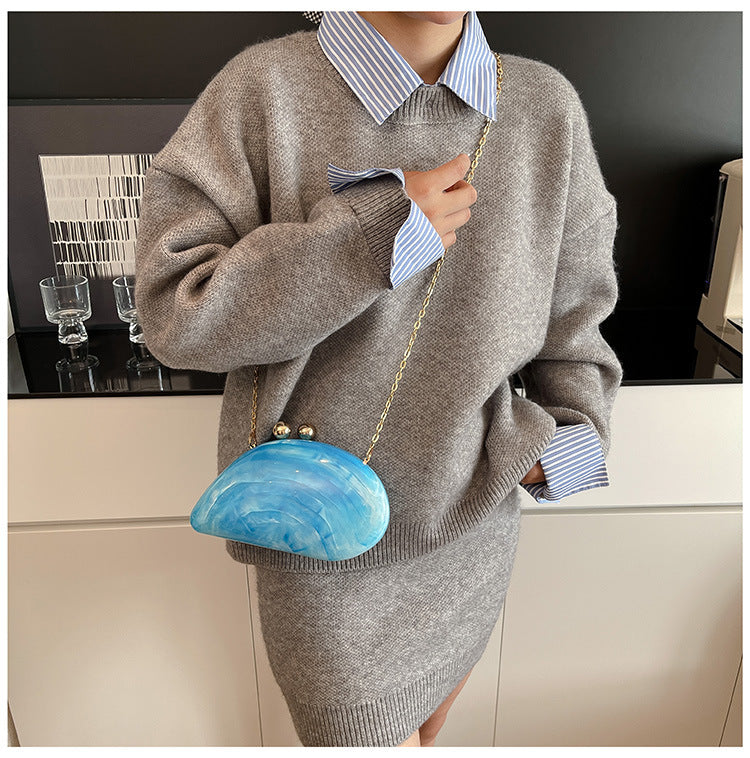 Pearl Chain Evening Clutch Bag | Oval Marble Finish A36