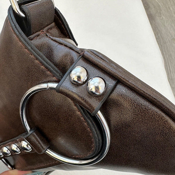 Women's Street Style Shoulder Bag Rivet Ring Hardware Detail A25