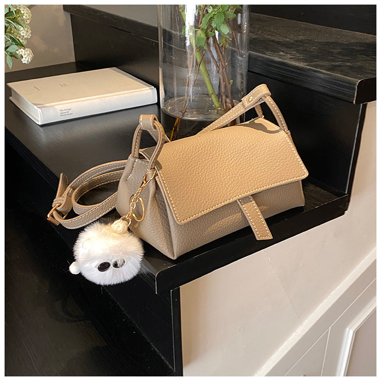 Korean Style PU Crossbody Bag | Small Shoulder Bag with Fur Pendant A60