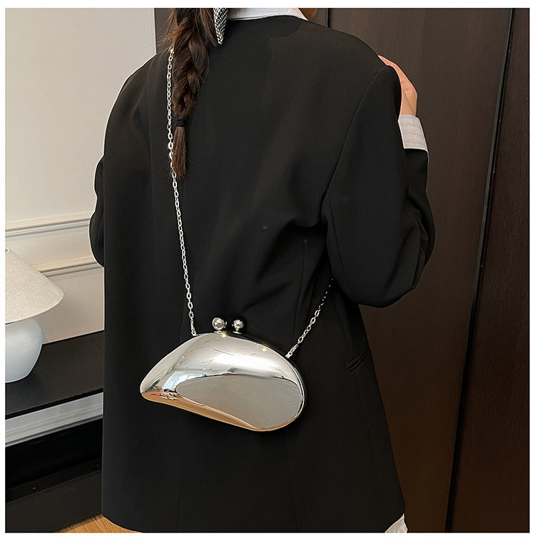 Pearl Chain Evening Clutch Bag | Oval Marble Finish A36
