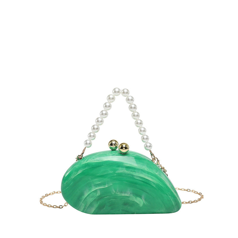 Pearl Chain Evening Clutch Bag | Oval Marble Finish A36