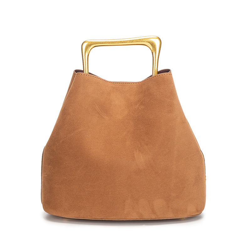 Velvet Bucket Bag for Women | Gold Metal Handle, Magnetic A4