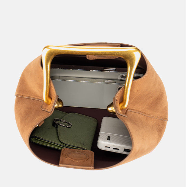 Velvet Bucket Bag for Women | Gold Metal Handle, Magnetic A4