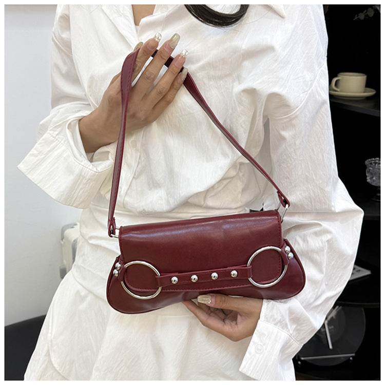 Women's Street Style Shoulder Bag Rivet Ring Hardware Detail A25