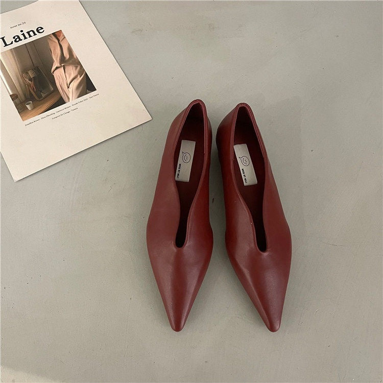 Pointed Toe Flat Shoes | Korean Style Microfiber Leather Shallow Mouth Flats A73