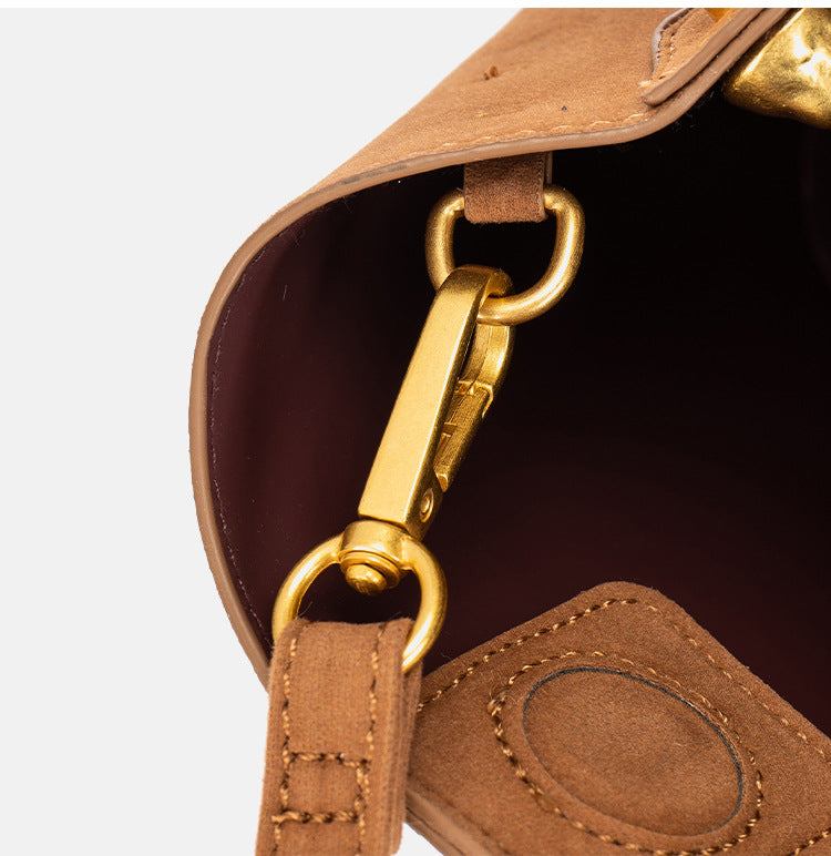 Velvet Bucket Bag for Women | Gold Metal Handle, Magnetic A4