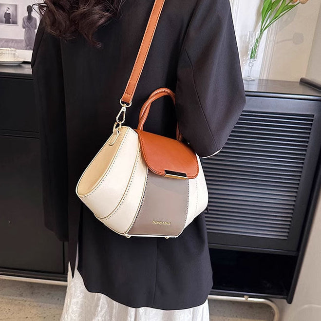 Color-Blocked Bucket Handbag for Women | PU Leather Top Handle Bag A41