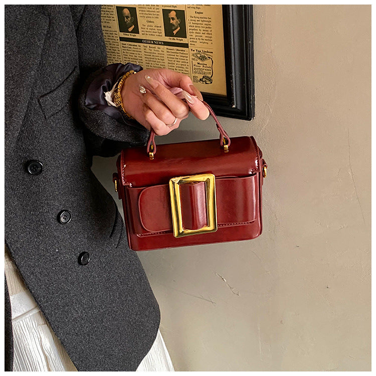 Retro Mini Square Crossbody Bag for Women | PU Leather Gold Buckle A37
