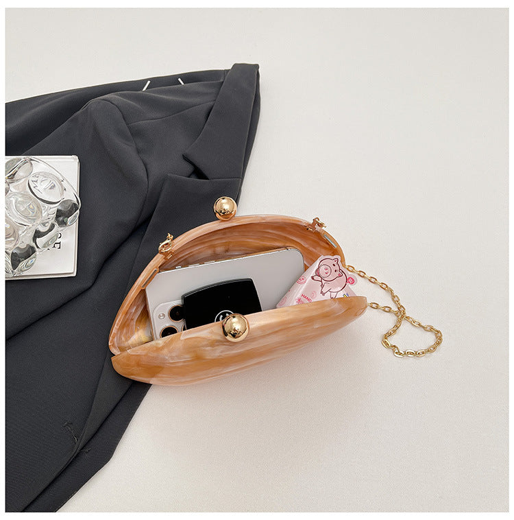 Pearl Chain Evening Clutch Bag | Oval Marble Finish A36