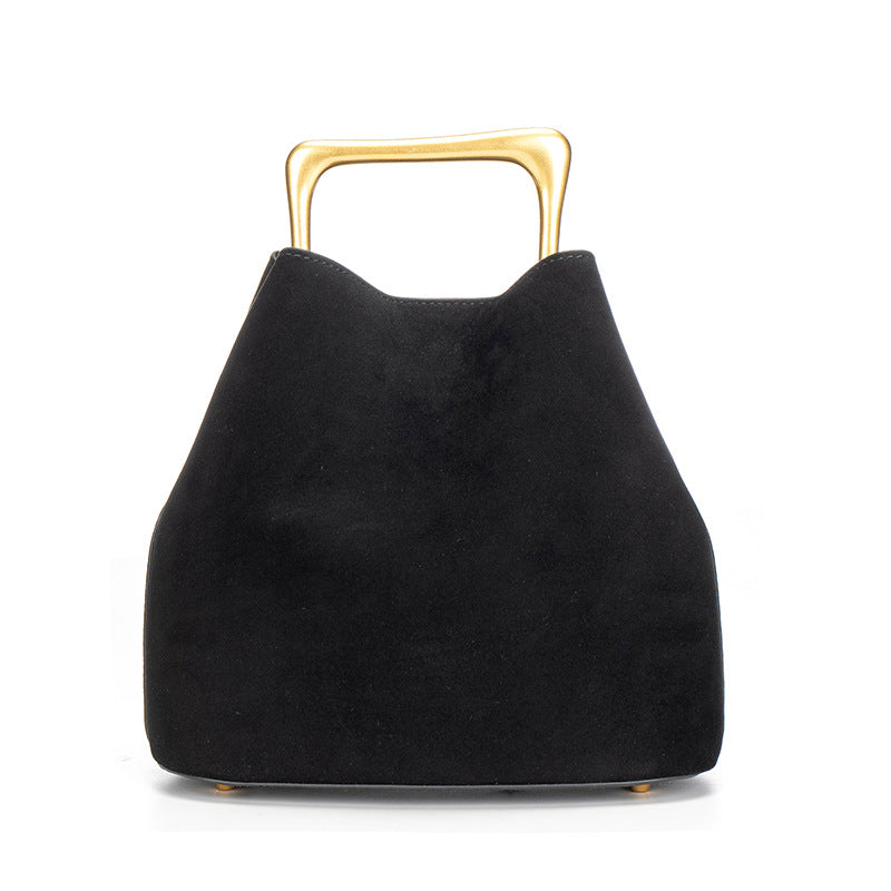 Velvet Bucket Bag for Women | Gold Metal Handle, Magnetic A4
