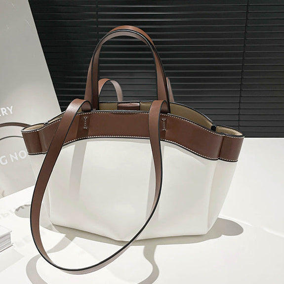 Women's Large Tote Shoulder Bag Colour Block Trim, Open Carry A32