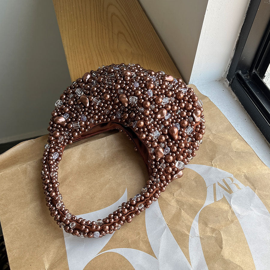 Crystal Beaded Woven Underarm Bag | Retro PVC Dumpling Bag A59
