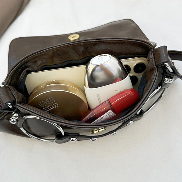 Women's Street Style Shoulder Bag Rivet Ring Hardware Detail A25