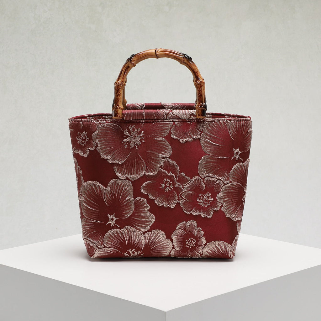 Bamboo Handle Sequin Floral Tote Bag for Women | Fabric Top Handle A46