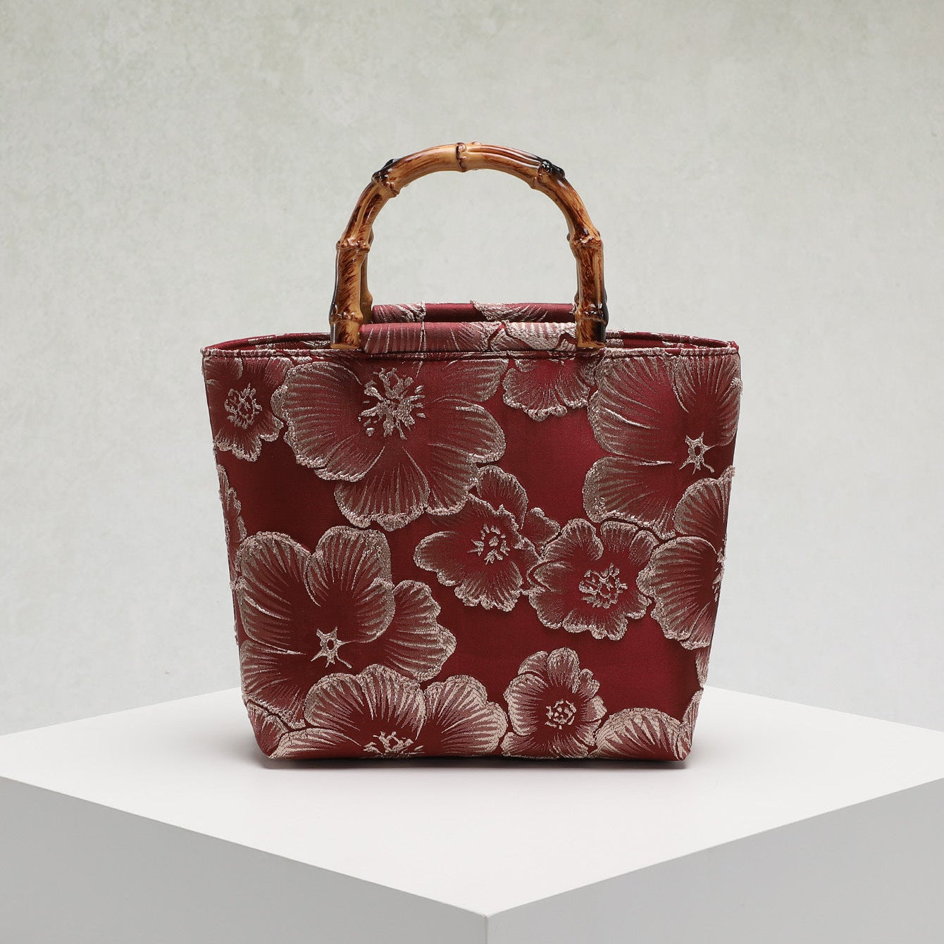 Bamboo Handle Sequin Floral Tote Bag for Women | Fabric Top Handle A46
