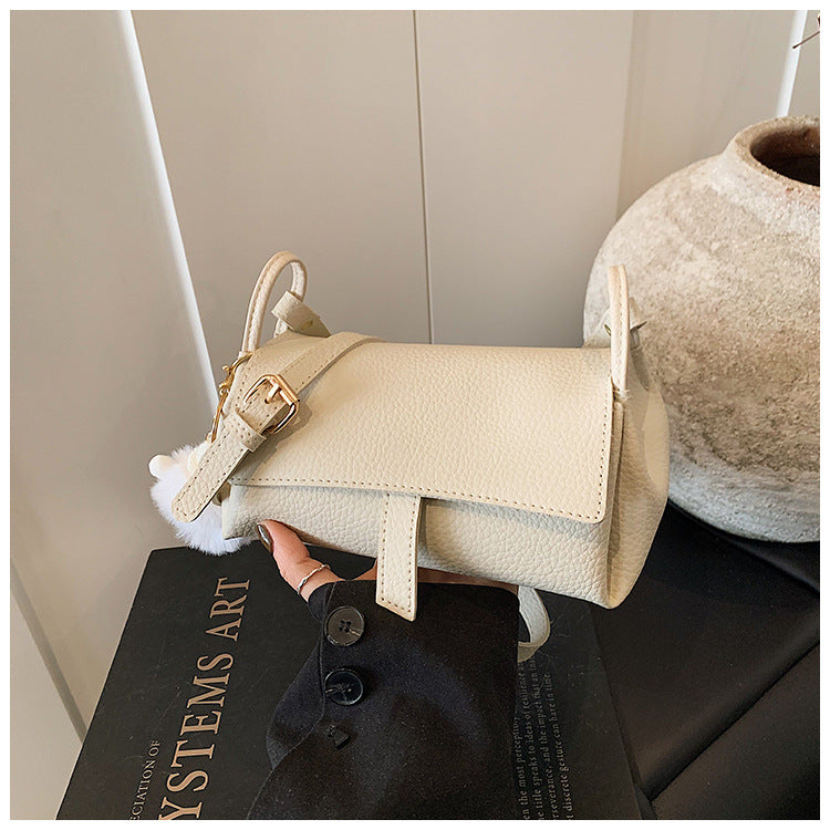 Korean Style PU Crossbody Bag | Small Shoulder Bag with Fur Pendant A60