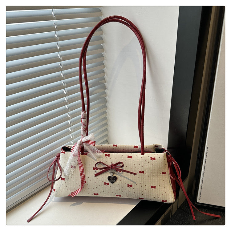 Bowknot Baguette Shoulder Bag | PU Underarm Bag for Women A50